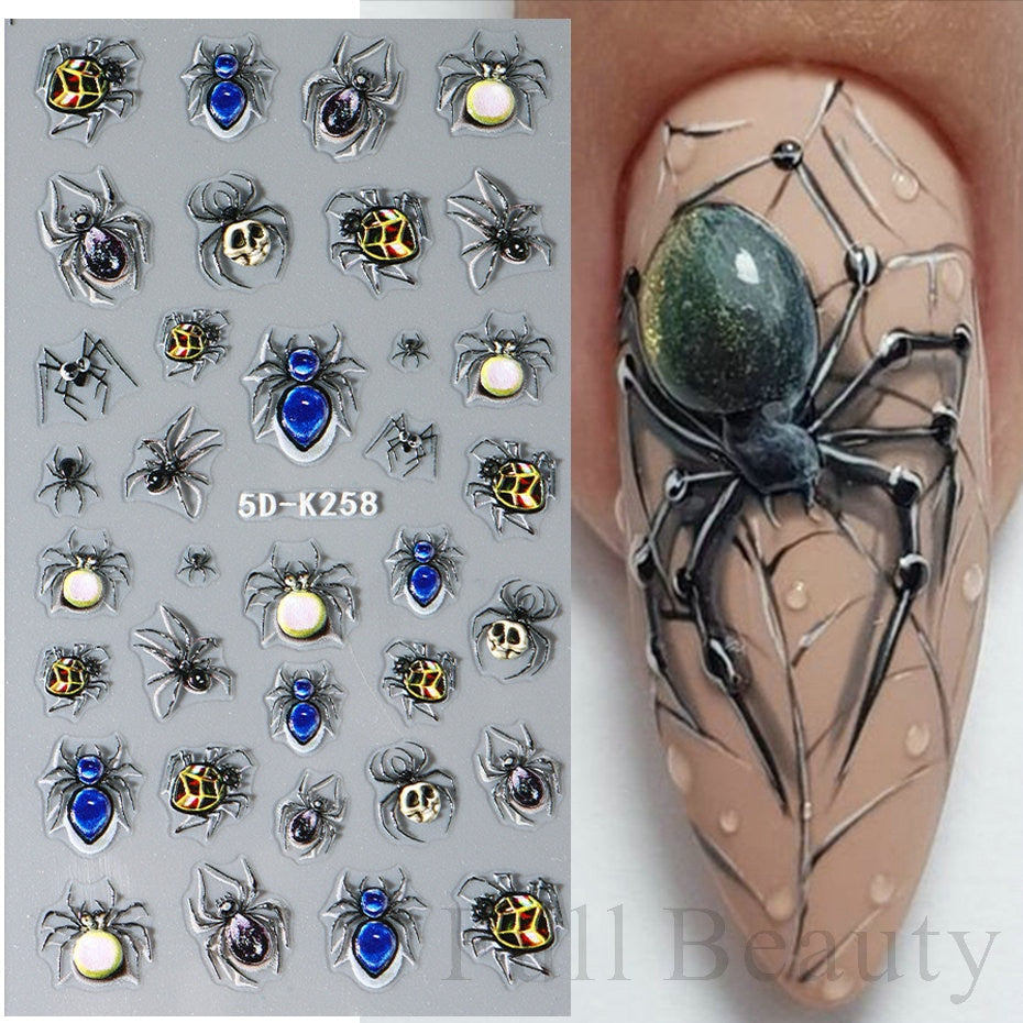 ytonn Halloween Design Nail Art Sticker Black Spider Centipede Spider Web Self Adhesive Slider Red Eyes Decal Manicure Decoration