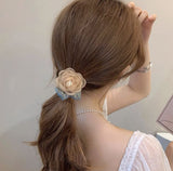 Flytonn  Women Mesh Rose Hair Bands Fashion Solid Colors Vintage Elastic Headband Hair Ropes Ties Hair Accessories Ponytail Holder