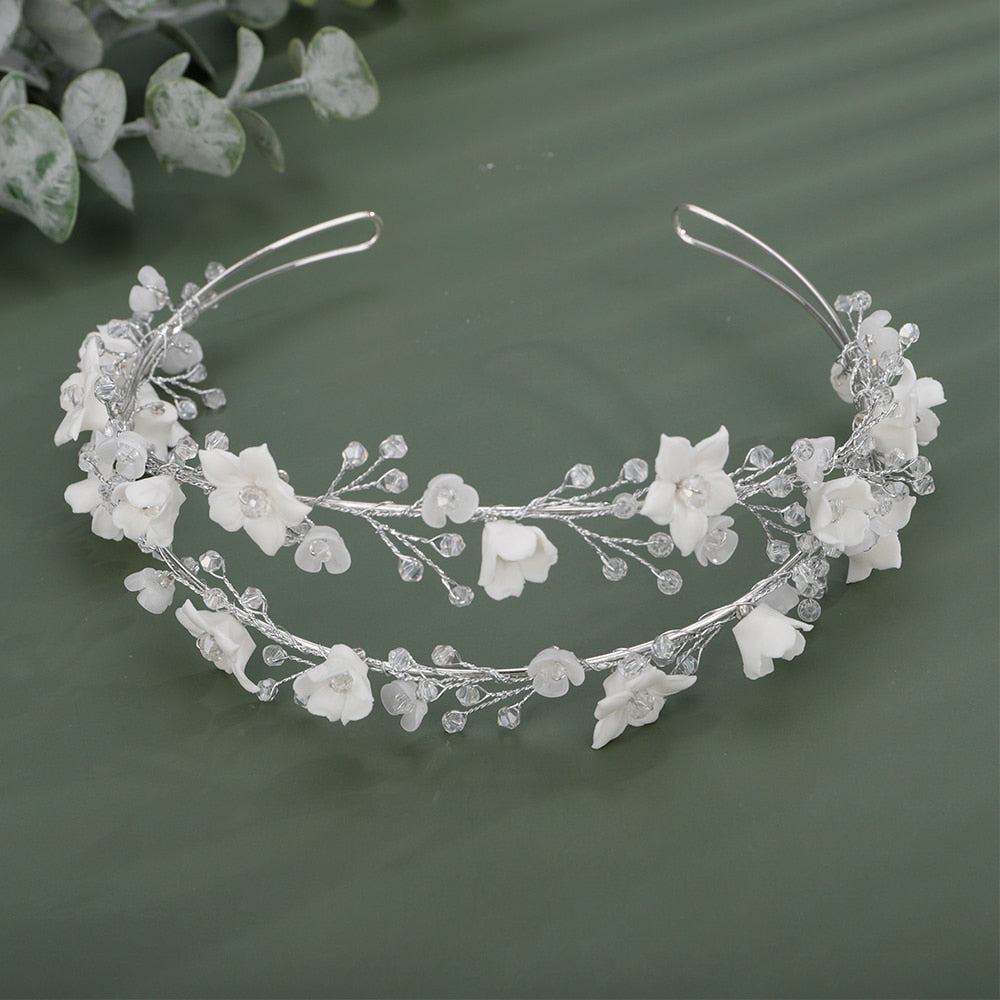 Flytonn Silver Luxury Flower Crystal Bridal Crown Diamonds Women Handmade Wedding Hair Accessories Bride Party Headband Headpiece Tiaras
