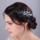 Flytonn Red Crystal Bridal Headwear Women Handmade Rhinestone Hair Comb Purple Champagne Headpiece for Wedding Accessories Blue Tiaras