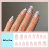 Flytonn  French Round Head Nails Set Press On Nails Manicure Fashion Coffee Short Oval Fake Nail Tips With Designs Full Cover False Nails