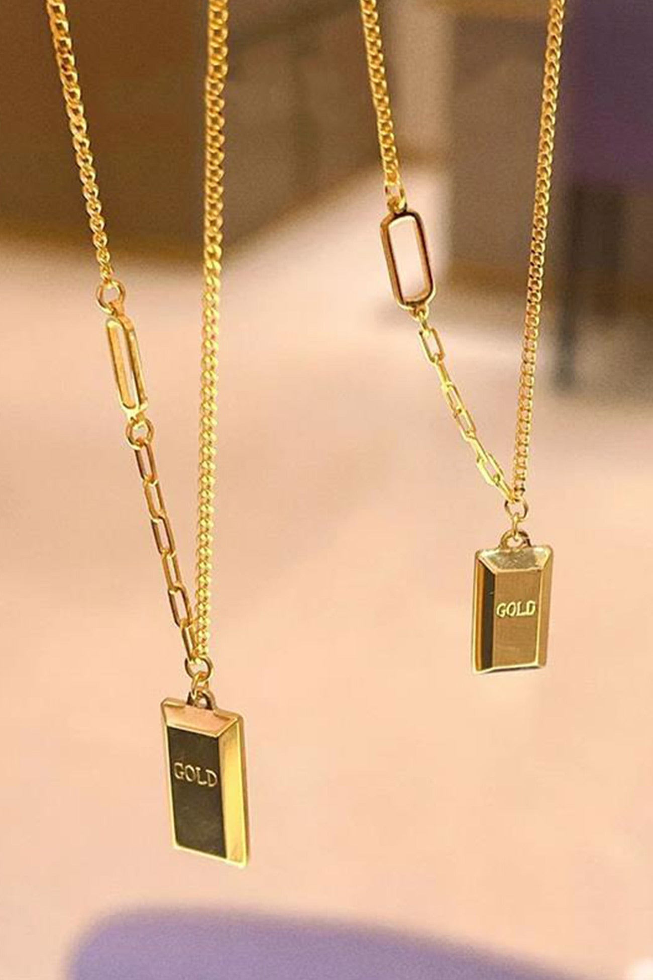 Flytonn-Valentine's Day gift Small Gold Brick Pendant Necklace