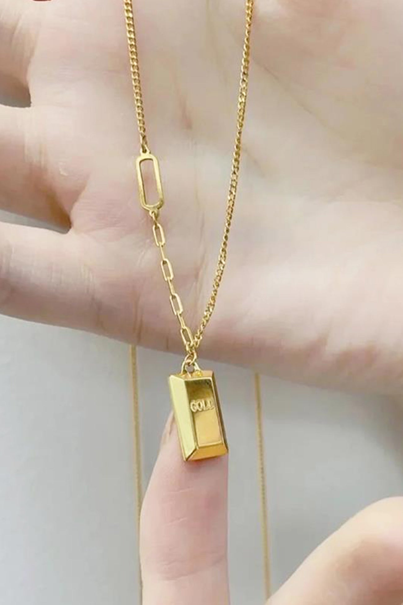 Flytonn-Valentine's Day gift Small Gold Brick Pendant Necklace
