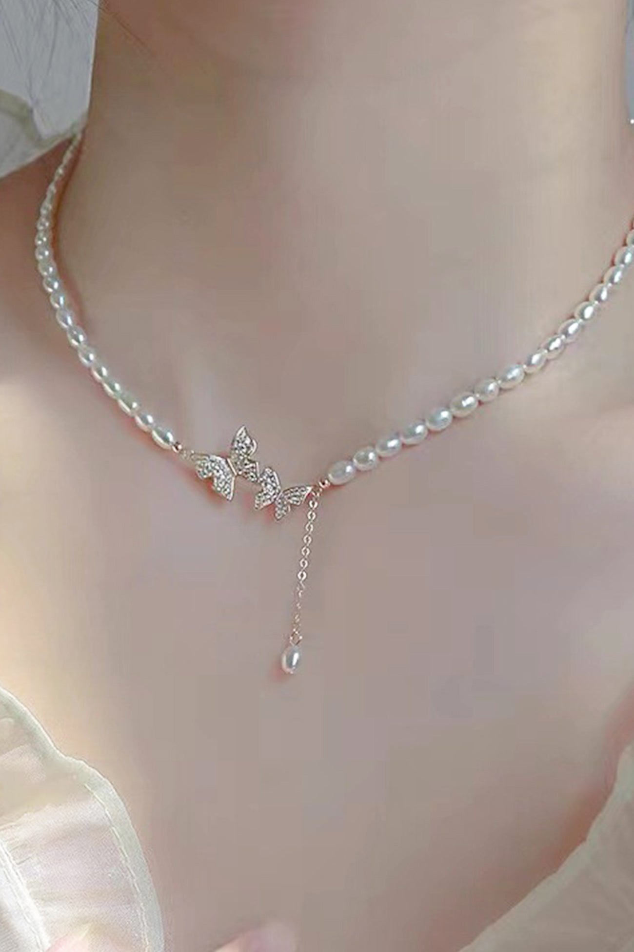 Flytonn-Valentine's Day gift Two Butterfly Pearl Necklaces