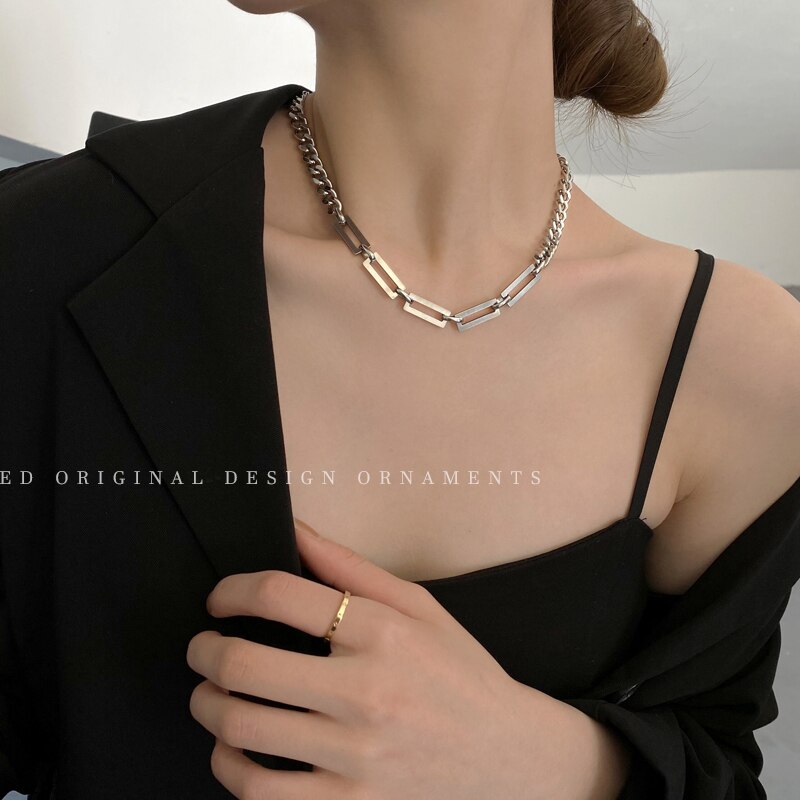 Flytonn Kpop Gotic Stainless Steel Cuban Link Chain Kette Grunge Women's Men's  Necklace Jewelry Matching Necklaces For Couples