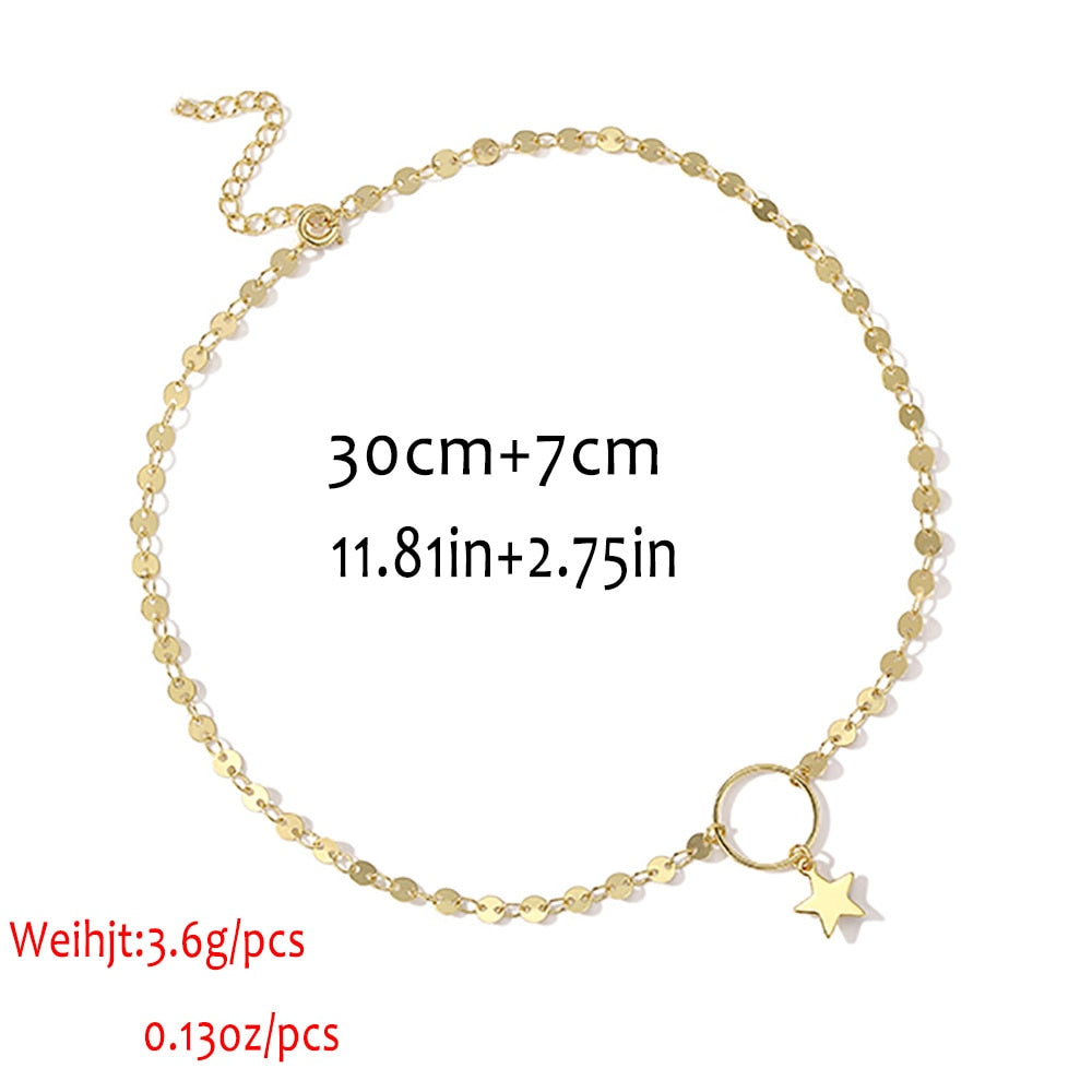 Flytonn  Bohemia Sequins Gold Color Choker Necklace Star Pendant Statement Collar Vintage Round Necklace Fashion Jewelry N439