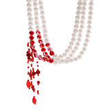 Flytonn-Dorothy Red Blood Pattern Pearl Tassel Pendant Necklace