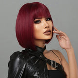 Flytonn-Burgundy Casual Daily Solid Patchwork Wigs