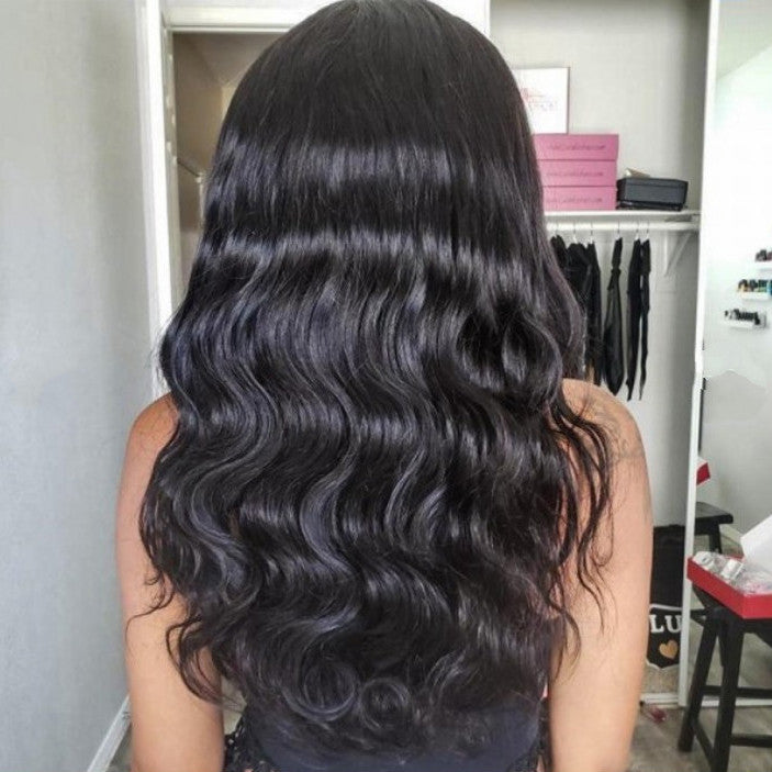 Flytonn-Black Fashion Casual Solid Long Curly Wigs (Random Color Bandana)