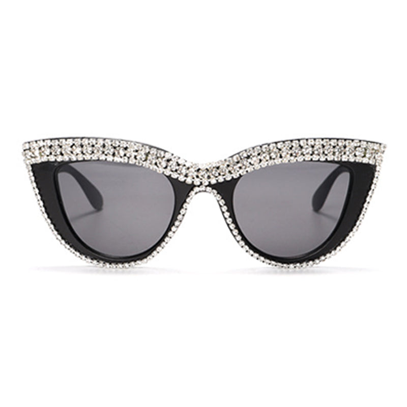 Flytonn-Black Fashion Casual Vintage Patchwork Rhinestone Sunglasses