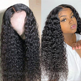 Flytonn-Black Fashion Casual Lace Water Deep Wave Lace Closure Wigs Middle Part Wet and Wavy Wigs