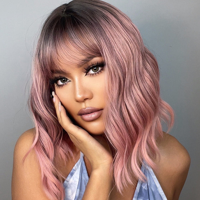 Flytonn-Pink Fashion Casual Patchwork Wigs