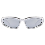 Flytonn-Silver White Casual Daily Solid Patchwork Sunglasses