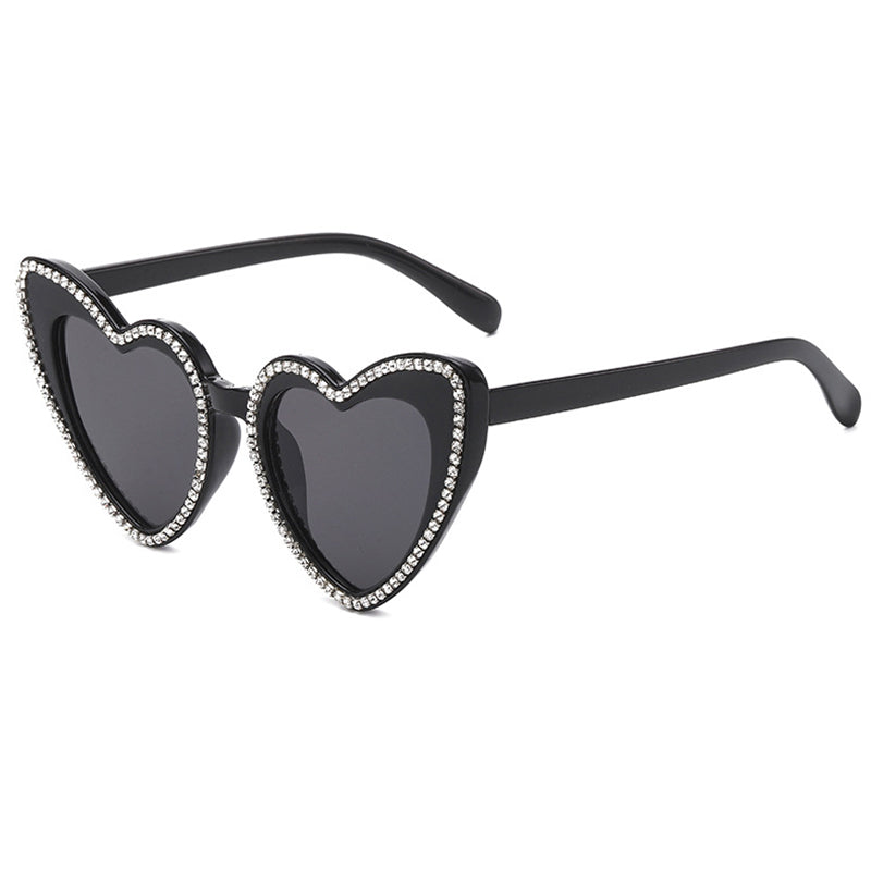 Flytonn-Black Casual Daily Patchwork Rhinestone Sunglasses