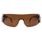 Flytonn-Brown Casual Daily Solid Patchwork Sunglasses