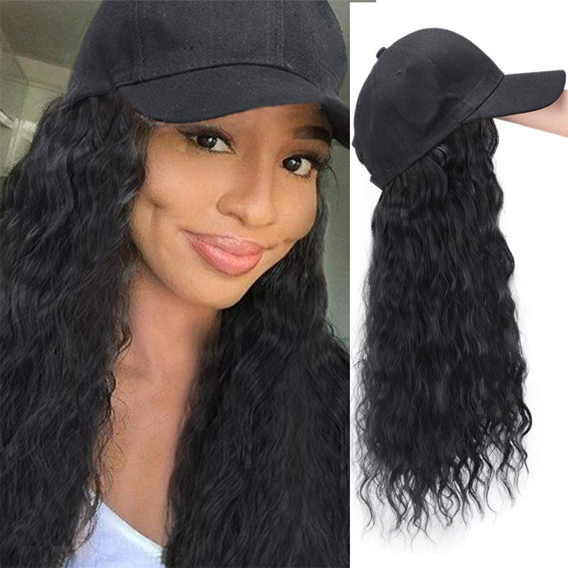 Flytonn-Black Fashion Patchwork Long Curly Wig Hat