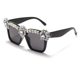 Flytonn-Black Fashion Casual Patchwork Rhinestone Sunglasses