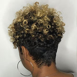 Flytonn-Black Fashion Short Curly Hair Gold Wigs