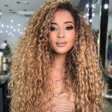 Flytonn-Gold Fashion Personality Long Curly Wigs