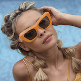 Flytonn-Caramel Colour Fashion Casual Solid Patchwork Sunglasses