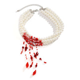 Flytonn-Dorothy Red Blood Pattern Pearl Tassel Pendant Necklace