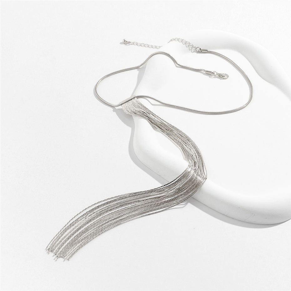 Flytonn-Mary Long Tassel Snake Link Pendant Choker Necklace