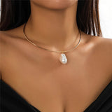 Flytonn-Nicole Pearl Pendant Torques Choker Necklace