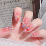 Flytonn Sweet Summer Fake Nails Patches Pink Candy Color Press on Nails Women Wearable Nail Art Stickers Full Finished False Nails 24pcs