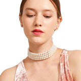 Flytonn-Krystal Multilayer White Pearl Choker Necklace